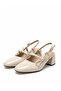 Women's Beige Patent Leather Classic Heeled Pearl Stone Shoes - 2