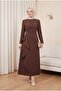 Asymmetrical Crepe Dress with Allerli Skirt -Brown