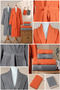 Eldy 8 Piece Striped Bathrobe Family Set 100% Cotton Certified Bathrobe Set Dowry Set -Orange Gray - 5