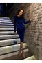 Velvet Midi Length Evening Dress with Cotton Detail 582312 Cobalt Blue