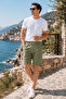 Men's Summer Synthetic Linen High Waist Elastic, Loose Fit Shorts C348 - 8