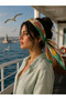وشاح نيل بالنعناع والذهبي مقاس 70*70 سم - 5