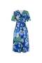 Women's Blue Floral Print Belted Midi Dress – Lunaria Fit |   Fluid Woven |   Elegant V-Neck - 5
