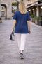 Cedy - Women's Special Design Stretchy , Sequin, Lace Detailed Washed V-Neck Large Size T-Shirt - 8