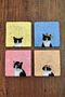 Natural Stone Coasters Colorful Cats Printed Set of 4
