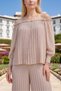 Carmina Off-The-Shoulder Pleated Long Sleeve Chiffon Palazzo Leg Evening Dress Event Jumpsuit - 6