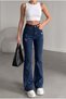 High Waist Flared Jean Pants - Full P Cotton U Flare Denim with Distressed Detail