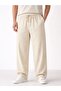 Men's Beige Ottoman Fabric Lace-Up Pocketed Baggy Pants Casual Comfortable Summer Sweatpants