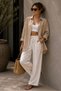 Oversized Beige Color Linen Textured %100 Cotton Single Pocketed Casual Shirt Bb-Ku3435 - 5
