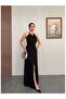 Black Waist Tie Slit Dress