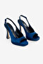 Women's Navy Blue Satin Platform Heeled Shoes - 6