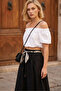 Cotton Black Midi Skirt with Pockets and Belt - 3