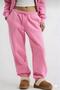 Women's pink high-waisted thick fleece-lined 3-thread jogger sweatpants