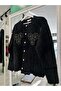 Hatun Angora Embroidered Cardigan (Size 36-42 Compatible) - Black - Standard