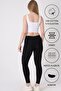 Women's Black Chiffon Detailed Leggings - 90% Cotton - 5