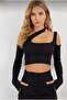 Asymmetrical Cut Finger-Cut Crop Blouse