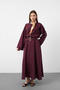 Plum women's tencel fabric skirt with belt detail, flowy textured jacket and skirt set - 2