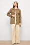 Water Repellent Short Trench Coat with Cape and Epaulet Detail Mink 6765 - 5