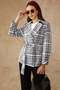 Plaid Patterned Unlined Short Trench Coat Dark Blue 6848 - 2