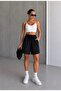 Unisex Black Wrinkled Fabric Comfortable Fit Short Shorts