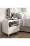 Modern Scandinavian Bedside Table with Open Shelf & Drawer | White Nightstand with Oak Accent & Metal Legs - 8