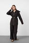 Dark Brown Women's Premium Suit with Flowing Cotton Texture and Layered Detail with Waist Belt