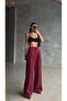 Belted Lace Detailed Palazzo Trousers - Burgundy