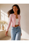 Pink White Bow Jacquard Stitch-Free Cropped Cardigan - 6