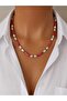 Natural Stone Design Necklace; Red Variscite & Drop Mother-Of-Pearl Stone