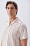 Men's Off-White Striped Regular Fit Resort Collar Short Sleeve Shirt - 3