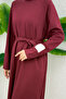 Two Yarn Belted Dress 0007 - Bordo - 4