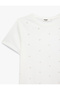 Cotton Short Sleeve Crew Neck Heart T-Shirt with Bead Detail - 4