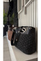 Handmade Straw Shoulder Bag with Leather Handle (38X30Cm) Black Color