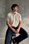 Men's Oversize Ribbed Polo Collar Slim Knitwear T-Shirt - 4