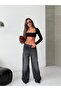 Women's Washed Leopard Pattern Wide Leg Jean Trousers - 3
