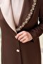 Double-Breasted Collar Long Jacket Sleeveless Inner Dress Evening Dress Two-Piece Set - 5