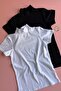 Short Sleeve, 2-Piece Black and White Lycra, Half-Throat Cotton Women's T-Shirt - 2