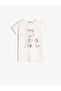 T-Shirt Shiny Printed Ribbed Short Sleeve Crew Neck Cotton
