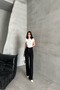 Women's Double Pants Loose Palazzo Black Denim Trousers - 6