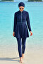 6186A Closed Zippered Dark Navy Blue Hijab Swimsuit - 2