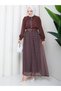 Women's Hijab Scarf Detailed Belted Polka Dot Chiffon Skirt Two-Piece Set Daily Office and Event Combination - 5