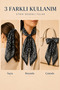 Women's Black and White Bandana Patterned 70X70 cm Satin Scarf, Silky Textured Square Neck Hair Bag Accessory - 2