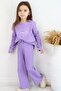Girl's Pants Set with Letter & Heart Embroidery and Bow Accessory, Ages 4-8, Lilac - 2