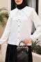 Baby Collar Lace Shirt with Elastic Sleeves -White - 5