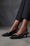 Black Open Leather Women's Heeled Shoes 30Wa24277 - 2