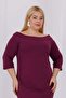 Women's Purple Boat Neck Three-Quarter Sleeve Plus Size Stretchy Crepe Dress - 5