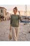 Mercerized Crew Neck Three Quarter (Capri) Sleeve Knitwear Thin Blouse - 4