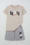 Boy's Shorts Set with Lettering Printed with Laces and Accessories, Ages 8-14, Beige - 4