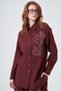 Women's Comfortable Fit Chain Embroidery Tencel Linen Suit Claret Red 31374 - 4