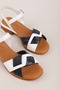 Women's Genuine Leather Short Heeled Casual Sandals Iz.23106 White - Navy Blue - 3